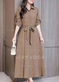 Solid Long Sleeves A Line Casual Midi Dresses 199244944 Goruntuler Ile Kiyafet Klas Elbiseler Elbise