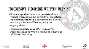 The purpose of this written warning is to bring to your attention new or ongoing deficiencies in your conduct and/or performance. Coaching Progressive Discipline Ppt Download