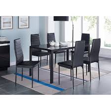 The Modern Glass 7 Piece Dining Table Set Includes A Glass Topped Table And Six Comfortable Glass Dining Table Set Glass Dining Table Modern Glass Dining Table