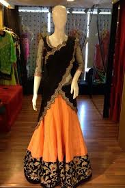 Black Orange Combination With Golden Work Traditional Indian Dress Half Saree Indian Attire