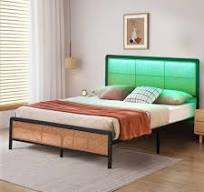 Full Size Bed Frame with Rattan Headboard, Modern Heavy Duty Bed Frame With  Metal Slat Support, No Box Spring Needed & Easy Assembly, Black