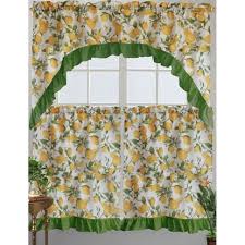 Kashi Home Cece Kitchen Curtain Swag Set Lemon Printed Design Kitchen Curtains Curtains Lemon Kitchen Decor