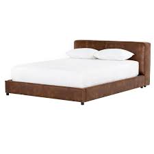 Low bed frames full cheap. Aidan Low Profile Vintage Leather King Platform Bed Frame Zin Home Fourhands