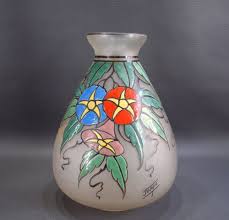 Ancien Vase Art Deco Verre Emaille Signe Joma Antique Signed Enameled Glass Art Deco Glass French Art Deco Antique Signs
