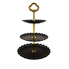 12 inch chrome gold plated wedding cake stand round metal cupcake party display. Tincogo 3 Tier Plastic Cake Stand Dessert Stand Cupcake Stand Tea Party Serving Platter Black Gold Buy Online In Aruba At Aruba Desertcart Com Productid 63686201