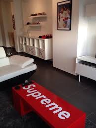 Supreme Coffee Table Homeless Penthouse In 2020 Hypebeast Room Living Room Furniture Layout Floating Shelves Living Room
