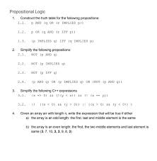 Solved Propositional Logic 1 Construct The Truth Table F Chegg Com