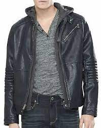 New Express Mens Faux Leather Navy Blue Moto Biker System Biker Style Express Men Leather Jacket