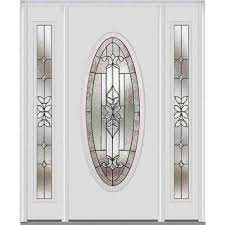 Mmi Door 64 In X 80 In Cadence Right Hand Oval Lite Decorative Painted Fiberglass Smooth Prehung Front Door With Sidelites Z006827r The Home Depot Steel Doors Exterior Glass Decor Mmi Door