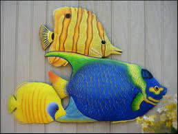 Tropical Fish Metal Art Painted Metal Wall Art Haitian Art Etsy Tropical Wall Art Outdoor Metal Art Metal Fish Wall Art