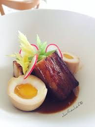 Pork Belly Adobo With 6 Min Egg Appetizer Adobo Pork Belly Skewer With Quail Egg And Pickle Vegetable Pork Belly Pork Adobo Food