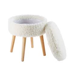 Truhenhocker Weisser Webpelz Fusse Aus Kautschukholz Maisons Du Monde Stool Storage Stool Dressing Stool