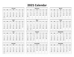 Only print the required months; 2021 Calendar One Page