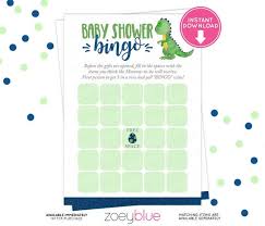They have names of typical baby shower gifts. Dinosaur Baby Shower Bingo Card Blue Green Dino Blank Bingo Card Baby Shower Game Card Baby Sprinkle Trex Bingo Instant Download By Zoeyblue Designs Catch My Party