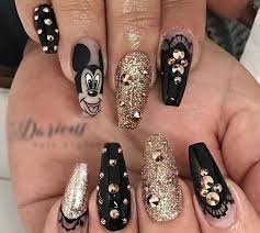 70 Matte Black Coffin Nail Ideas Trend In Cool 2019 Mickey Nails Disney Acrylic Nails Gold Nails