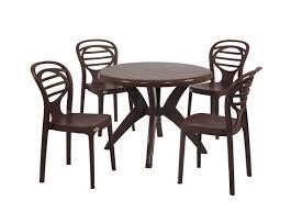 Our range of dining sets include designer tables and chairs in oak, metal, recycled teak and a range of other materials such as upcycled marble and discover our extensive range of four seater dining sets in materials such as wood, oak and upholstery. Supreme Marina Dining Table With 4 Plastic Chairs Set Furnishkart Com