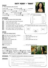 Song Worksheet Roar By Katy Perry English Lessons Songs English Exercises