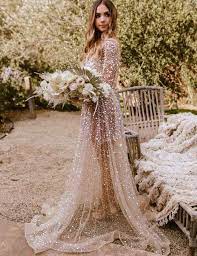 Celebrities wear their casual beach wedding dresses short and long. Sparkly Deep V Neck Bridal Gown With Full Sleeves From Dressydances Boho Style Wedding Wedding Dress Long Sleeve Beach Wedding Dress