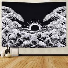 Seagreen background with black garden. Amazon Com Claswcalor Black And White Tapestry Kanagawa Great Wave Tapestry Sunset Ocean Wave Tapestary Wall Hanging Bohemian Tapestries Hippie Tapestry Wall Blanket For Bedroom Living Room Everything Else