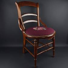 Antique Vintage Wooden Chair With Round Maroon Needlepoint Seat Wooden Chair Chair Antiques