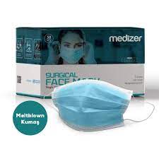 Medizer Full Ultrasonik Cerrahi Agiz Maskesi 3 Katli Meltblown Kumas 50 Adet Burun Telli Mavi Kumas Maskeler Urunler