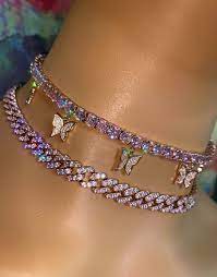 2 Piece Set Blue Cuban Butterfly Tennis Choker Cz Tennis Etsy Girly Jewelry Popular Jewelry Beautiful Jewelry