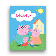 Peppa Pig Family 11x14 Canvas Wall Art Pig Wall Art Kids Canvas Painting Peppa Pig Family