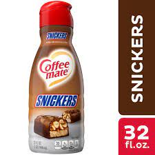 Nestle coffee mate coffee creamer, snickers, concentrated liquid pump bottle, non dairy, no refrigeration, 50.7 fl oz (pack of 2). Nestle Coffee Mate Snickers Liquid Coffee Creamer 32 Fl Oz Walmart Com Walmart Com