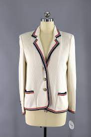 2021 yılında butte knit ve butte knit ile schuhe, underwear & sleepwears, apparel accessories, damenbekleidung için popüler butte knit trendleri. Vintage 1970s Butte Knit Blazer Jacket Ivory Nautical Preppy