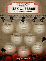 musical theatre lovers wedding table plan can be altered for film fanatics too just email table mariage cinema mariage cinema deco mariage theme cinema