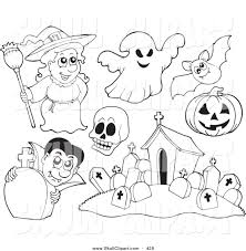 Printable coloring and activity pages are one way to keep the kids happy (or at least occupie. Vector Clip Art Of A Digital Set Of Halloween Coloring Page Outlines Of A Witch Ghost Skull Bat Pumpkin Vampire And Cemetery By Visekart 429