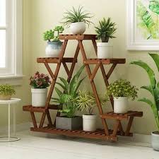 Wood Plant Stand Indoor Outdoor Carbonized Triangle 6 Tiered Corner Plant Rack Ebay In 2020 Plant Stand Indoor Plant Decor Indoor Corner Plant