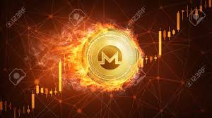 Golden Monero Coin In Fire With Bull Trading Stock Chart Monero