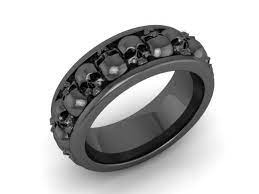 Mens Or Womens Skull Wedding Band Solid 14k Black Rhodium Plated White Gold With Black Diamonds Skull Wedding Ring Gothic Wedding Rings Skull Engagement Ring