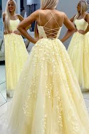 Elegant Spaghetti Strap Strapless Backless Applique Lace A Line Prom Dresses Sleeveless Evening Dresses In 2020 Prom Dresses Yellow Prom Dresses Long Lace Cute Prom Dresses