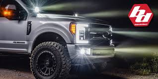 Leveled Ford F 250 Lights Up The Night With Baja Design Led Lights Cheap Led Lights Ford Super Duty F250