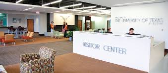 The Front Desk And Lobby Of The Ut Austin Visitors Center Admissions Office College Desk Front Desk