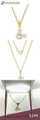Sold Disney Mickey Mouse 14k Gold Cz Necklace Disney Jewelry Necklace Cz Necklace Charm Pendant Necklace