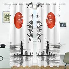 Jstel Japonais Peinture Man Avec Bateau Rideaux Drapes Panneaux Occultant Occultant Grommet Separ Porte Coulissante Verre Panneau Occultant Separateur De Piece