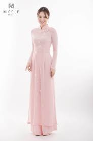 Ao Dai Wedding Pastel Pink Tunic DDHPF80 - Nicole Bridal