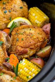 Slow Cooker Chicken Thighs With Vegetables Jessica Gavin Recipe Chicken Thigh Recipes Crockpot Slow Cooker Chicken Thighs Crockpot Recipes Slow Cooker