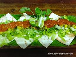 Blackened fish, chile lime sauce, shredded cabbage mix, topped with pineapple relish. Green Job Fish Tacos Trees And Fishes Recipe