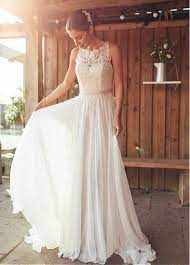 Attractive Chiffon Jewel Neckline A Line Wedding Dresses With Beaded Lace Appliques Wedding Dresses Top Wedding Dresses Wedding Dresses Lace
