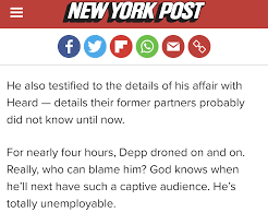 New York Posts awful take on Johnny Depps testimony against Amber Heard.  : rawfuleverything