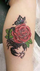Scorpion Rose Butterfly Tattoo Scorpion Tattoo Tattoos Front Thigh Tattoos