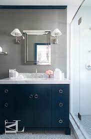 Navy Blue And Gray Bathrooms Contemporary Bathroom Blue Bathroom Vanity Bathroom Feature Wall Dark Blue Bathrooms