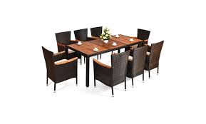 Rated 4.5 out of 5 stars. 9pcs Patio Rattan Dining Set 8 Stackable Chairs Cushioned Acacia Wood Table Top Groupon