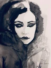 Wishing everyone a peaceful and lovely morning ☀️ ☕️ “ Elegance”,  watercolor 🖤