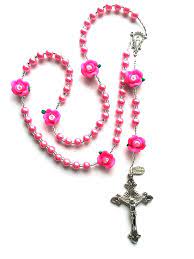 Hot Pink Pearl And Roses Flower Rosary Flower Rosary Pink Pearl Beaded Jewelry Diy