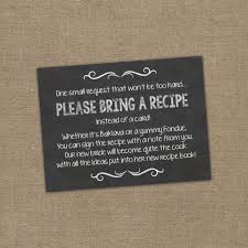 Please Bring A Recipe Instead Of A Card Insert For Bridal Shower Invitations Cookbook Gift Idea With Rustic Chalkboard Burlap Theme Diy Bridal Shower Wedding Shower Bridal Shower Invitations